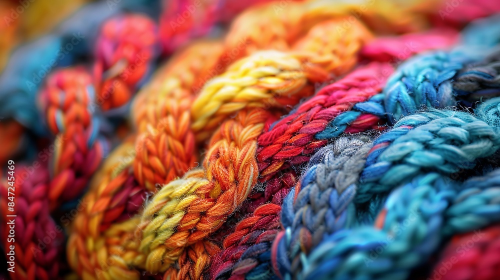 Vivid and Colorful Close-Up of Knitted Fabric Textures in Various Bright Hues Vivid and Colorful Close-Up of Knitted Fabric Textures in Various Bright Hues