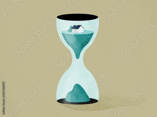 House in hourglass represents the concept of mortgage