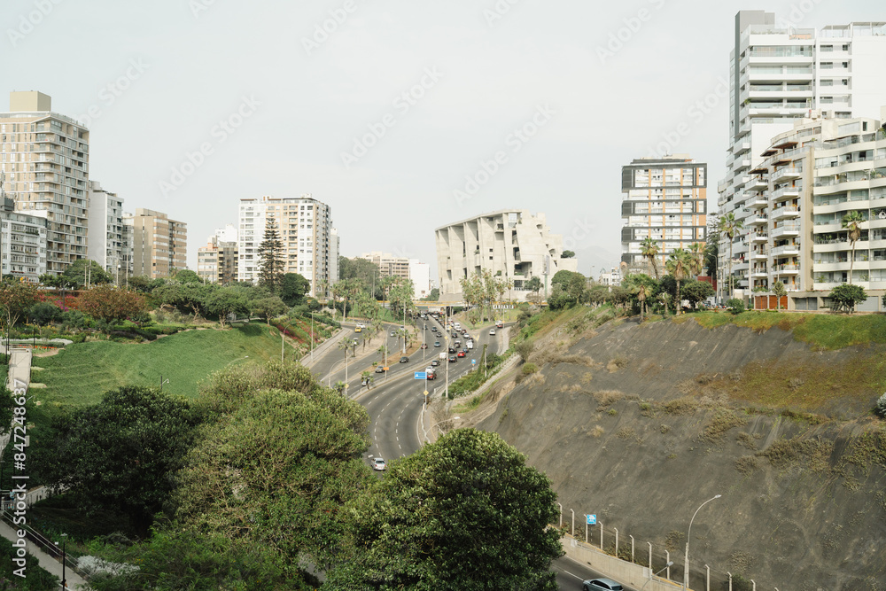 Urban Landscape with Busy City Road