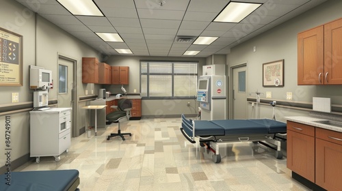 Health Center Floor: Featuring examination rooms, medical equipment, and a waiting area for student health services