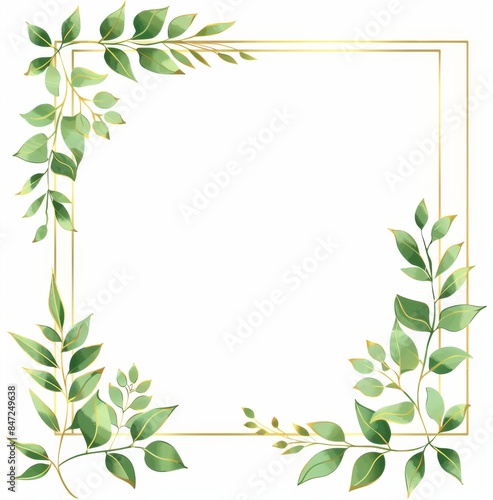 Wallpaper Mural Handdrawn cartoon frame with green leaves and golden geometric shapes  Torontodigital.ca