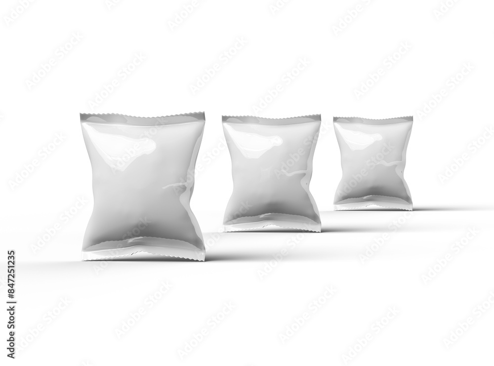 3D render of a glossy generic, sealed snack packaging bag with crimped edges on a transparent background 3D render of a glossy generic, sealed snack packaging bag with crimped edges on a transparent background