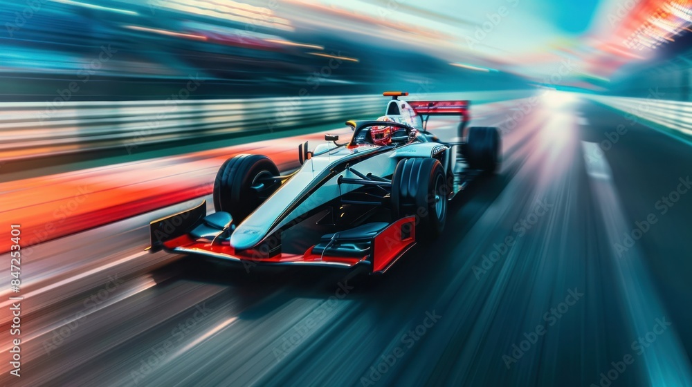 Racing car at high speed. Racer on a racing car passes the track. Motor sports competitive team racing. Motion blur background. Racing car at high speed. Racer on a racing car passes the track. Motor sports competitive team racing. Motion blur background.