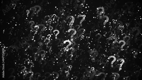 Many Question. Floating Question Mark Symbols. Black background. Looped video.