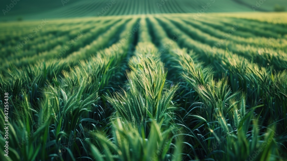 Green Wheat Field in the Sunset Light Green Wheat Field in the Sunset Light