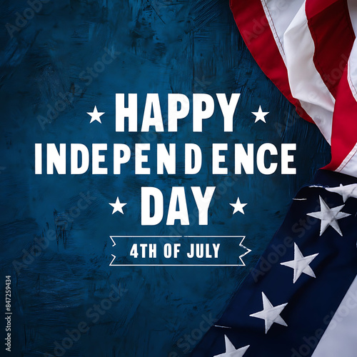 A Poster for Happy Independence Day with a blue background, a flag and text Happy Independence Day