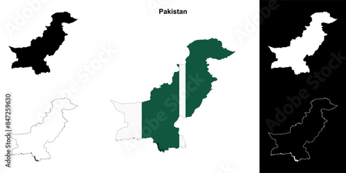 Pakistan blank outline map set