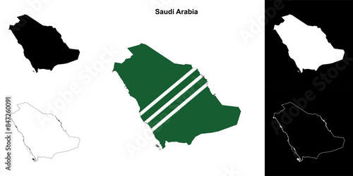 Saudi Arabia blank outline map set