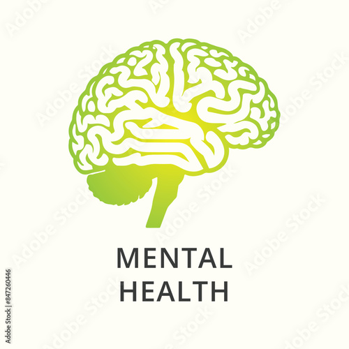 Vector human brain silhouette illustration. Mental health. Psychology