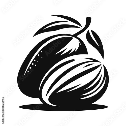 Artistic Black and White Mango Silhouette Vector