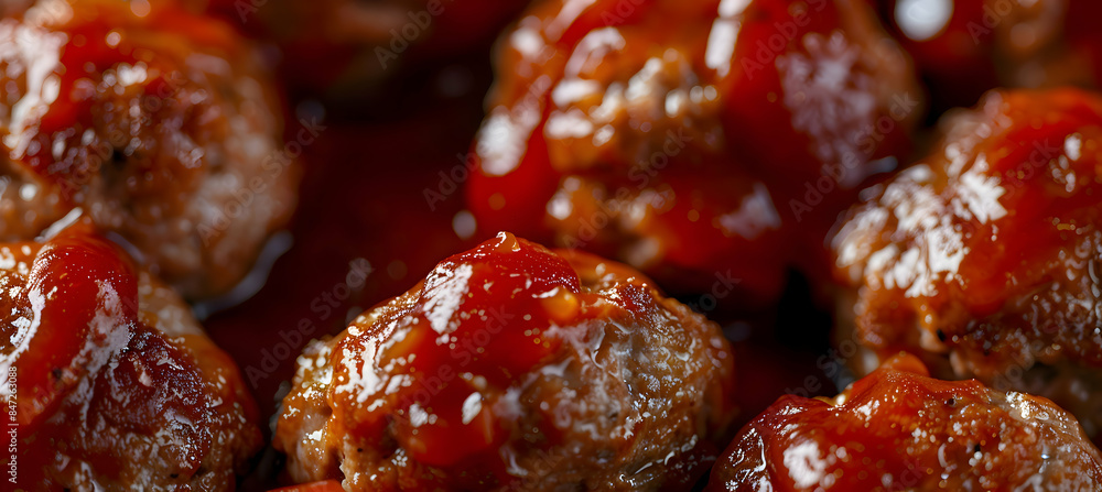A close-up of a fast food meatball, showcasing the rich texture and sauce A close-up of a fast food meatball, showcasing the rich texture and sauce