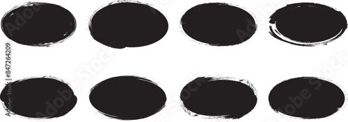 Oval sketch shape, round charcoal banner, ink paint brush, grunge organic blob, irregular stain, black spot isolated on white background. Abstract simple vector illustration