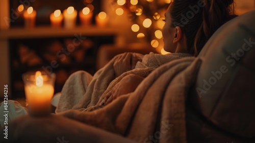 Cozy Evening Relaxation with Warm Towels and Candlelight Ambiance for Ultimate Comfort and Serenity © spyrakot