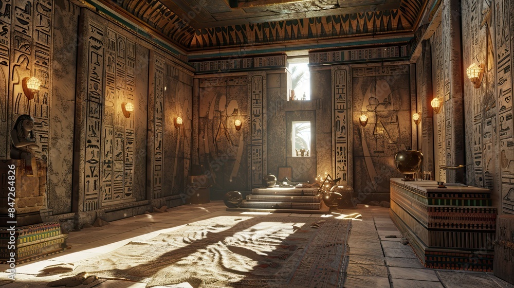 Obraz premium Egyptian Pharaoh's Chamber Environment. AI generated art illustration.