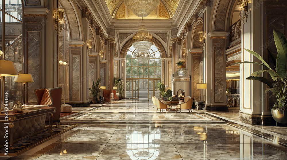 Fototapeta premium Interior of a luxury hotel. AI generated art illustration.