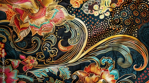 A detailed depiction of an Indonesian batik artwork