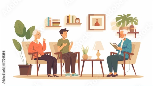 A care home manager interacting with residents and s