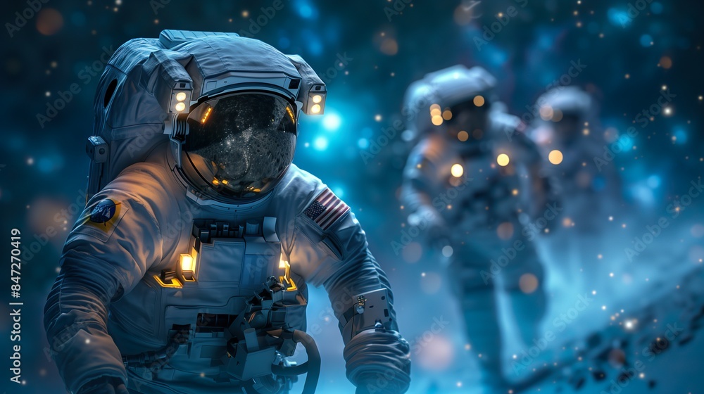 Team of Astronauts on a Mysterious Space Mission - ai generative Team of Astronauts on a Mysterious Space Mission - ai generative