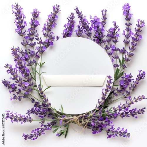 Lavender themed photo frame with flowers, butterflies and ribbons 