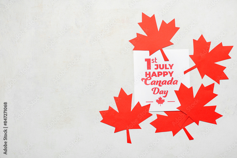 Greeting card and Maple leaves on white background. Canada Day concept Greeting card and Maple leaves on white background. Canada Day concept