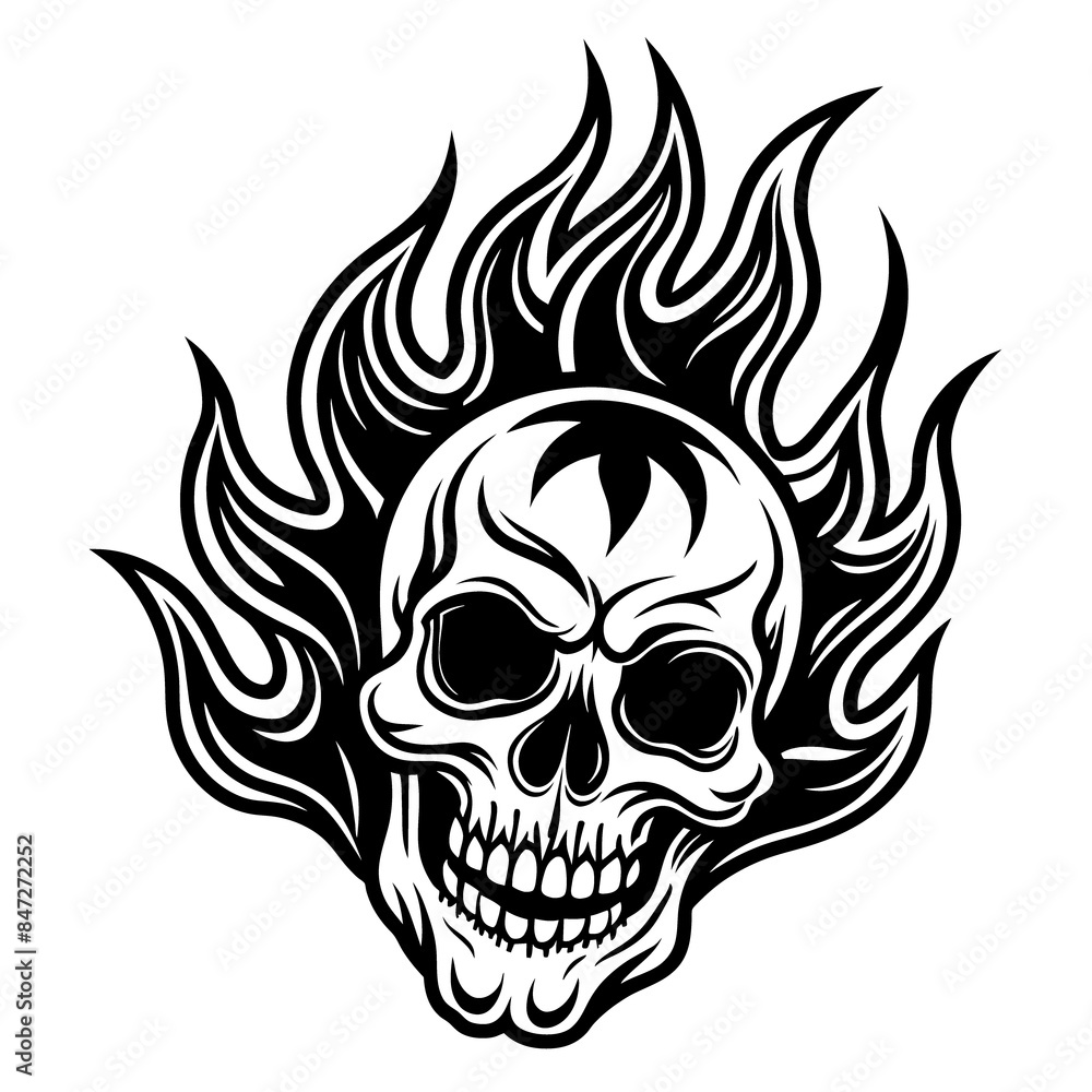 scary black and gray flaming skulls are depicted scary black and gray flaming skulls are depicted