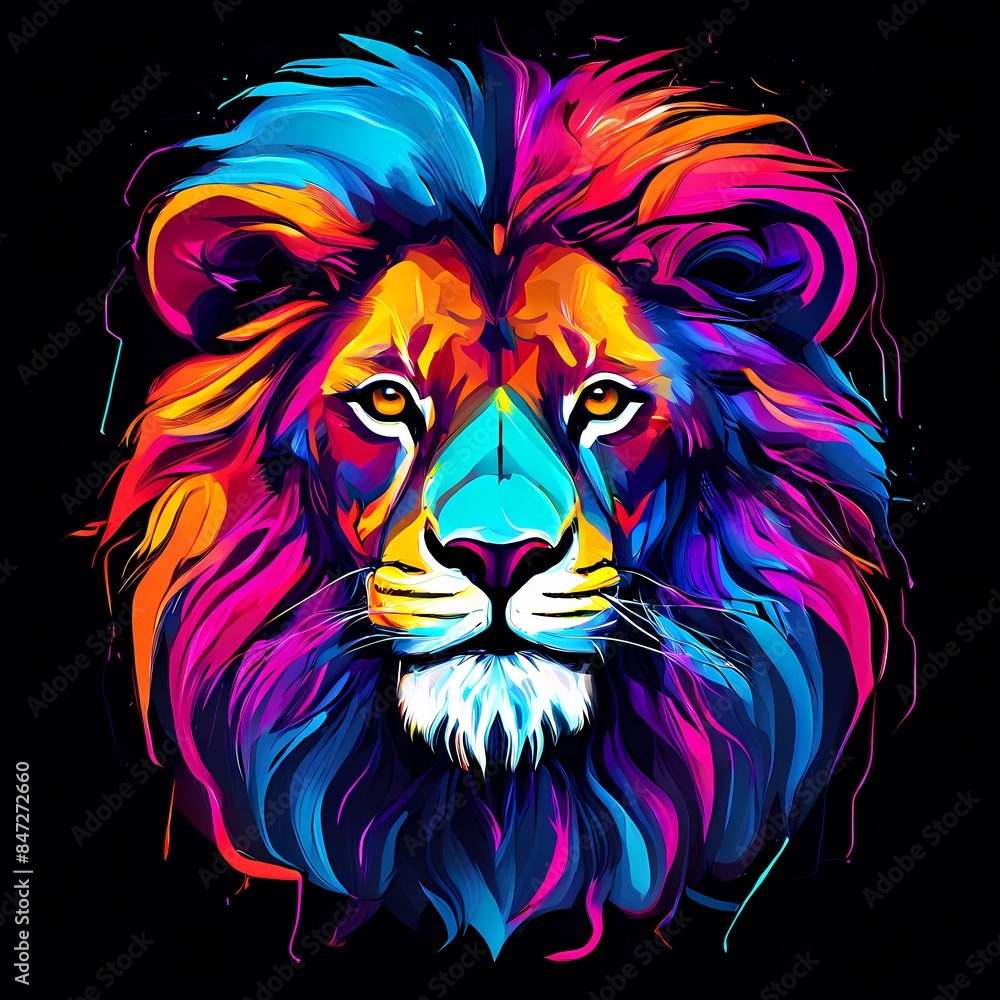 vibrant abstract neon lion portrait illustration vibrant abstract neon lion portrait illustration