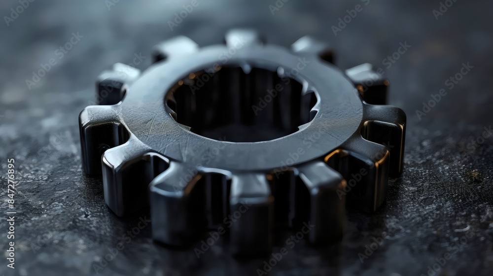 A black gear is shown in the center of the image A black gear is shown in the center of the image