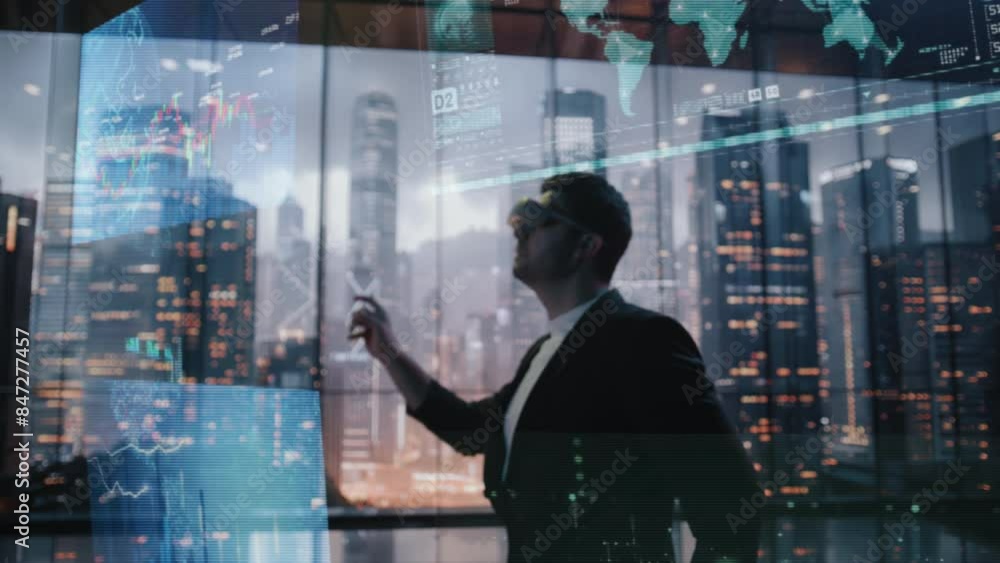 Businessman Using AR Glasses to Analyze Financial Data in Urban Office Stock Market Investing Finance Tech Success Businessman Using AR Glasses to Analyze Financial Data in Urban Office Stock Market Investing Finance Tech Success