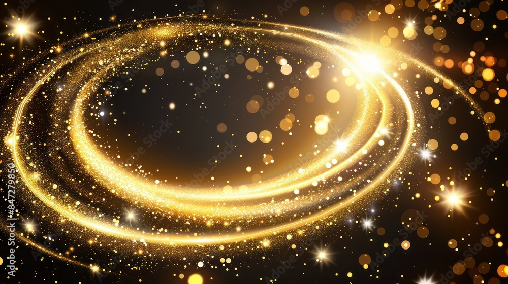 A vibrant image of shining golden spirals with bokeh effects resembling galaxy or festive fireworks A vibrant image of shining golden spirals with bokeh effects resembling galaxy or festive fireworks