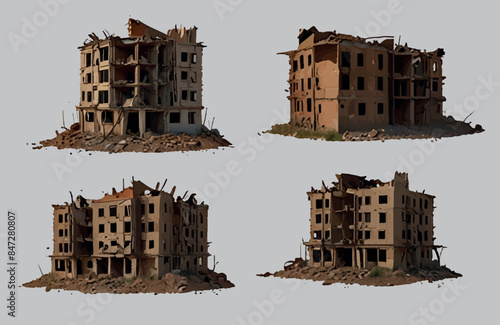 destroyed old building in the city Shilhoutte