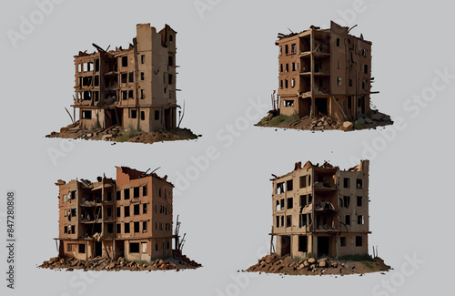 destroyed old building in the city Shilhoutte