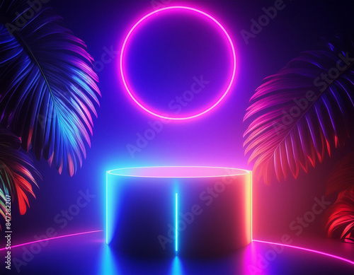 Neon Lights and a Round Stage with Palm Trees