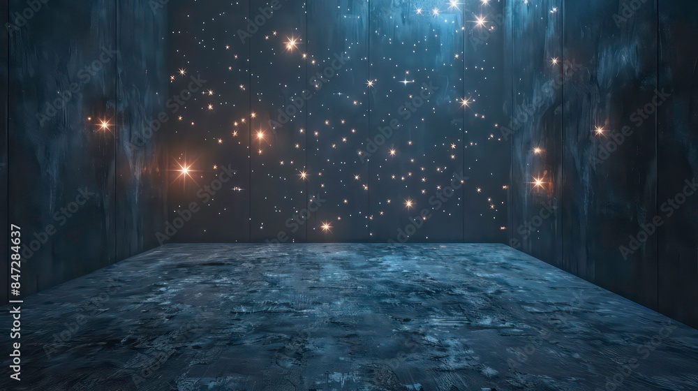 Naklejka premium Glowing stars on the floor of an empty room. Generative AI