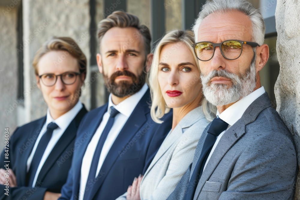 Portrait of a group of business people standing outside the office building Portrait of a group of business people standing outside the office building