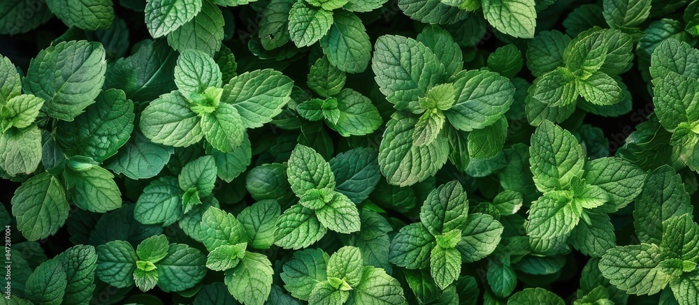 Top view of fresh green mint, lemon balm, and peppermint leaves with a natural mint leaf texture, creating a vibrant and ecological spearmint herb pattern nature background. Top view of fresh green mint, lemon balm, and peppermint leaves with a natural mint leaf texture, creating a vibrant and ecological spearmint herb pattern nature background.