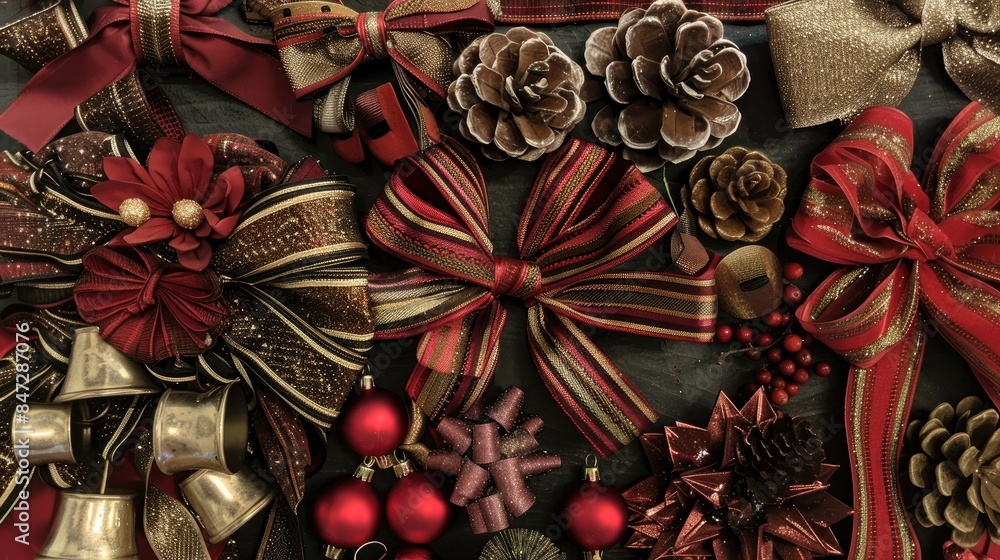 Assortment of ribbons bows and bells Assortment of ribbons bows and bells