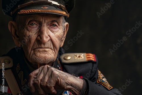 This image depicts a war veteran participating in a Memorial Day parade, where their presence commands respect and admiration from the crowd. The veteran's dignified demeanor photo