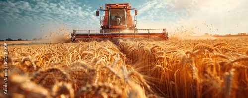 A harvester working in the ...