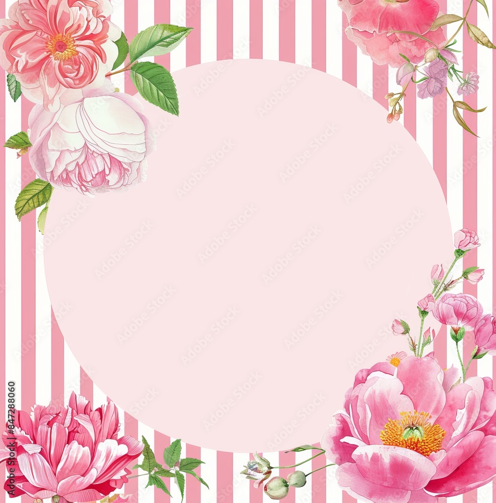 Obraz premium Round frame with pink floral borderRound frame with pink floral border 