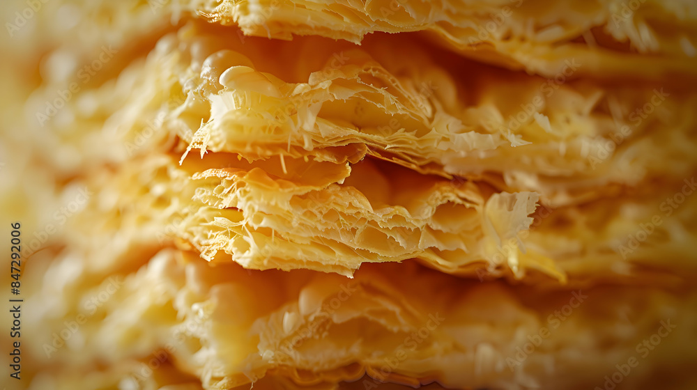 A close-up shot of a gourmet fast food biscuit, highlighting the flaky layers and golden crust A close-up shot of a gourmet fast food biscuit, highlighting the flaky layers and golden crust