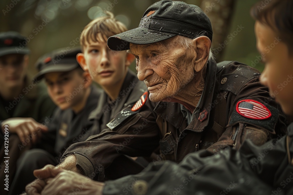 This image depicts a war veteran participating in a Memorial Day parade, where their presence commands respect and admiration from the crowd. The veteran's dignified demeanor This image depicts a war veteran participating in a Memorial Day parade, where their presence commands respect and admiration from the crowd. The veteran's dignified demeanor