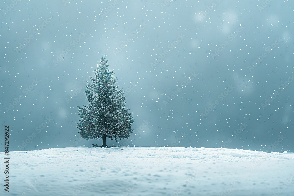 Fototapeta premium Snow-Covered Mountain Landscape with a Cold Blue Atmosphere