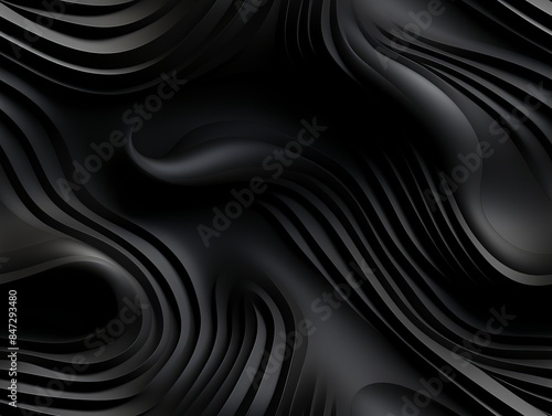 This seamless black and white pattern features smooth, flowing swirls that create a mesmerizing optical illusion.