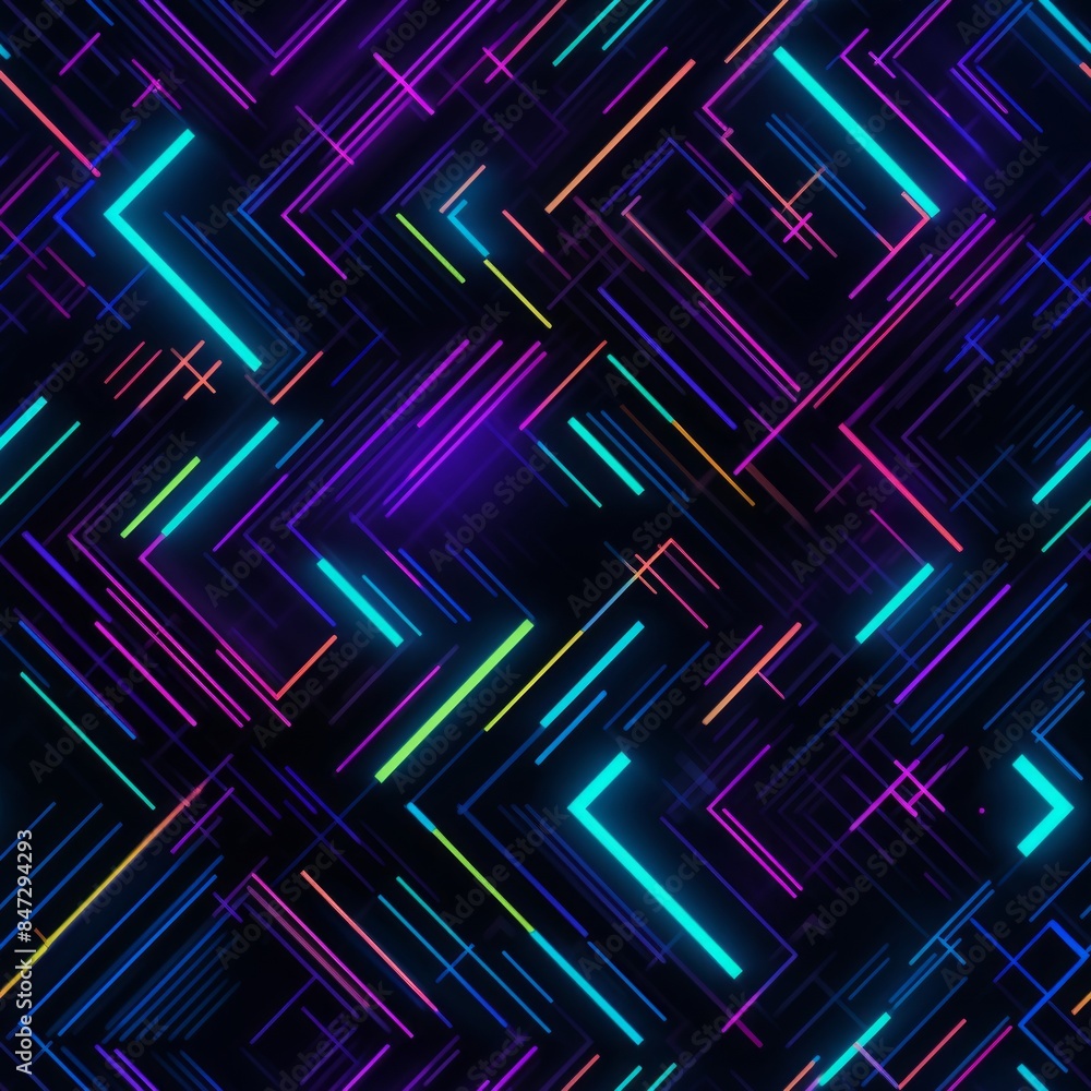 Dark Seamless pattern of blue, purple, and yellow lights on a black background with glitch effect Dark Seamless pattern of blue, purple, and yellow lights on a black background with glitch effect