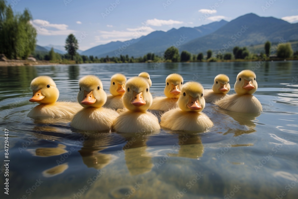 _cute little ducklings swimming in the lake _cute little ducklings swimming in the lake