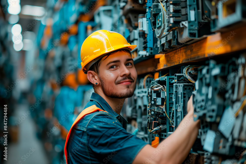 Young Man on Inventory Management of Computer Parts and Electronic Waste in a Recycling Plant Warehouse Young Man on Inventory Management of Computer Parts and Electronic Waste in a Recycling Plant Warehouse