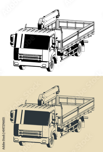 Truck with crane-manipulator installation installations