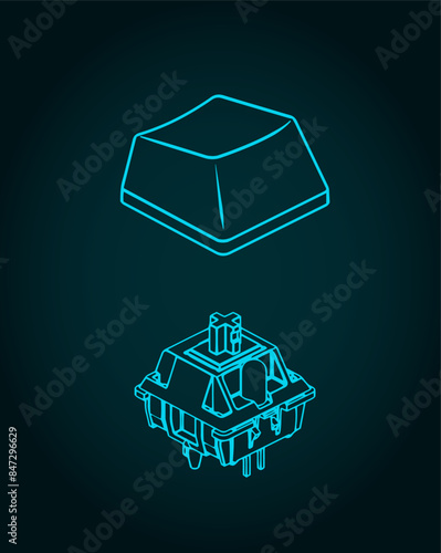 Switch and keycap for mechanical keyboard isometric blueprint photo