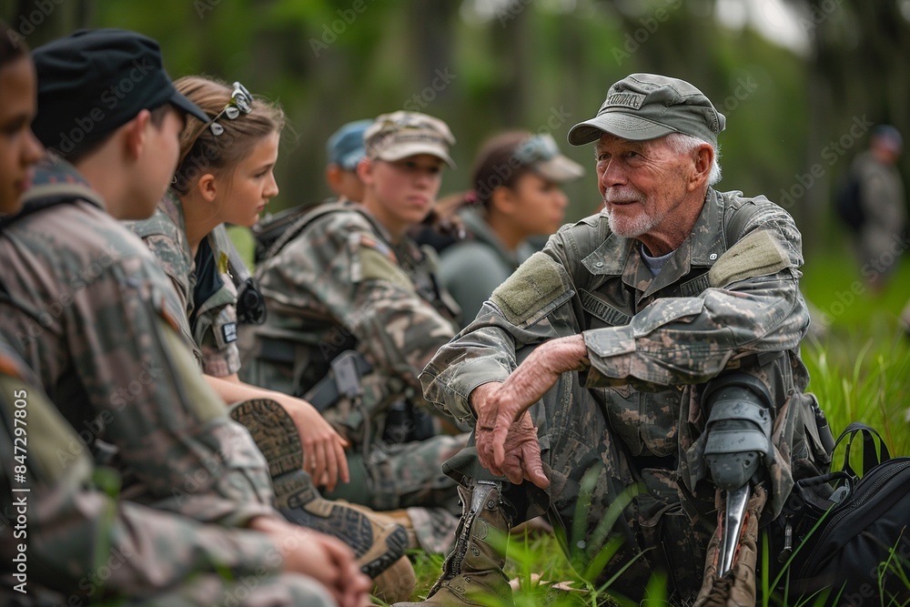 This image depicts a war veteran participating in a Memorial Day parade, where their presence commands respect and admiration from the crowd. The veteran's dignified demeanor This image depicts a war veteran participating in a Memorial Day parade, where their presence commands respect and admiration from the crowd. The veteran's dignified demeanor