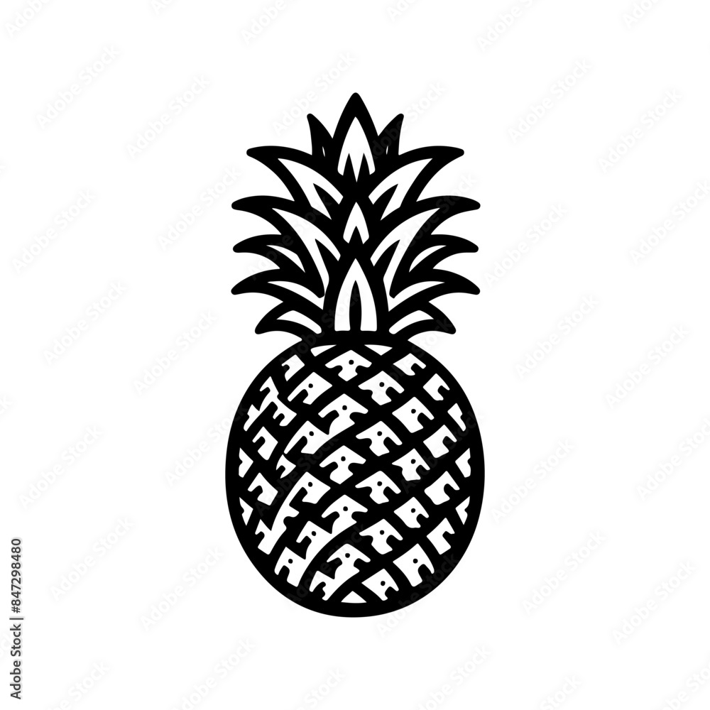 Flat Minimalist Pineapple Silhouette in Black and White Flat Minimalist Pineapple Silhouette in Black and White